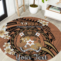 Personalised Tonga Emancipation Day Round Carpet Tongan Ngatu Pattern - Brown Version LT14 Brown - Polynesian Pride