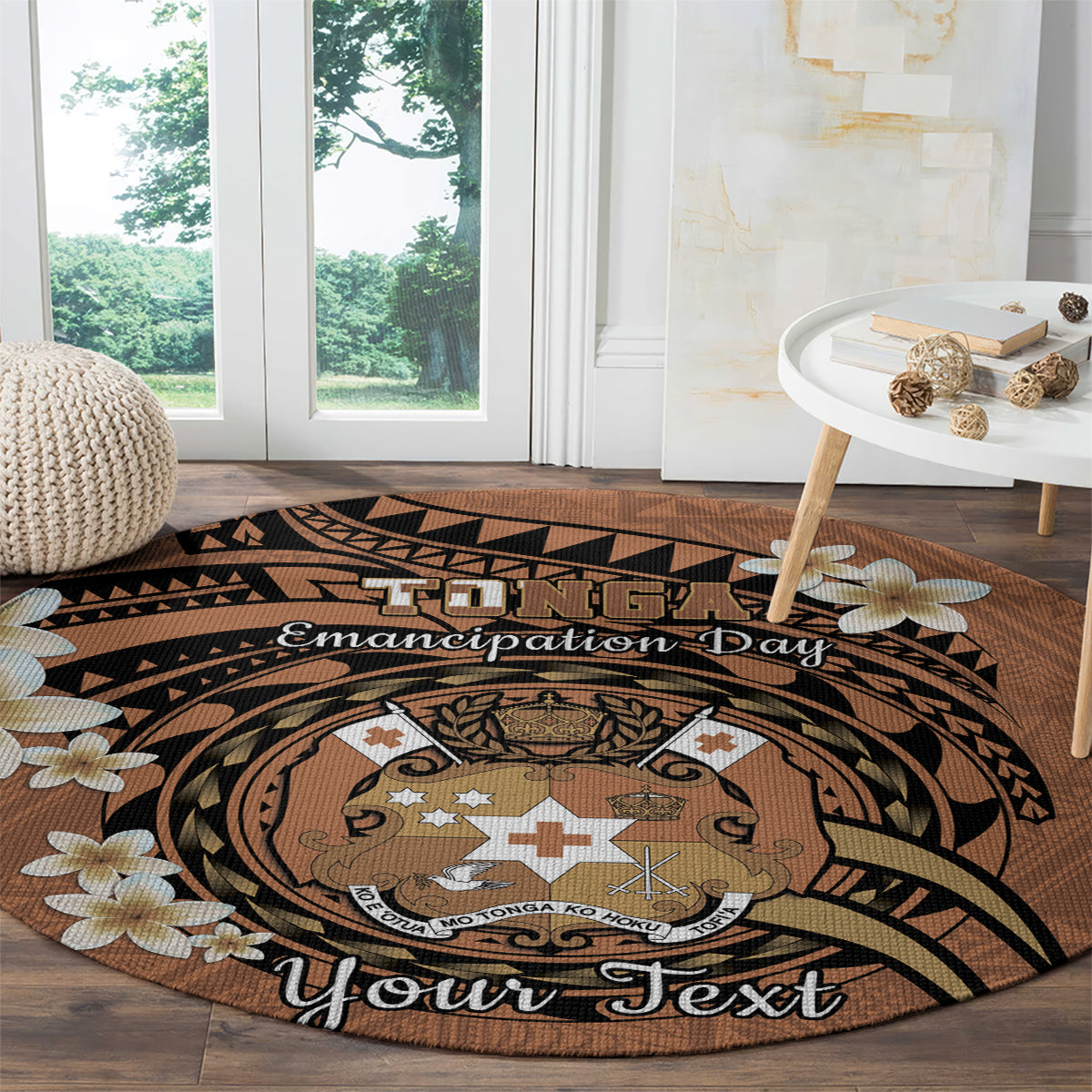 Personalised Tonga Emancipation Day Round Carpet Tongan Ngatu Pattern - Brown Version LT14 - Polynesian Pride