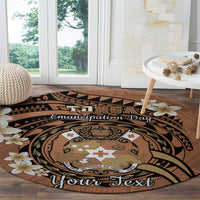 Personalised Tonga Emancipation Day Round Carpet Tongan Ngatu Pattern - Brown Version LT14 - Polynesian Pride