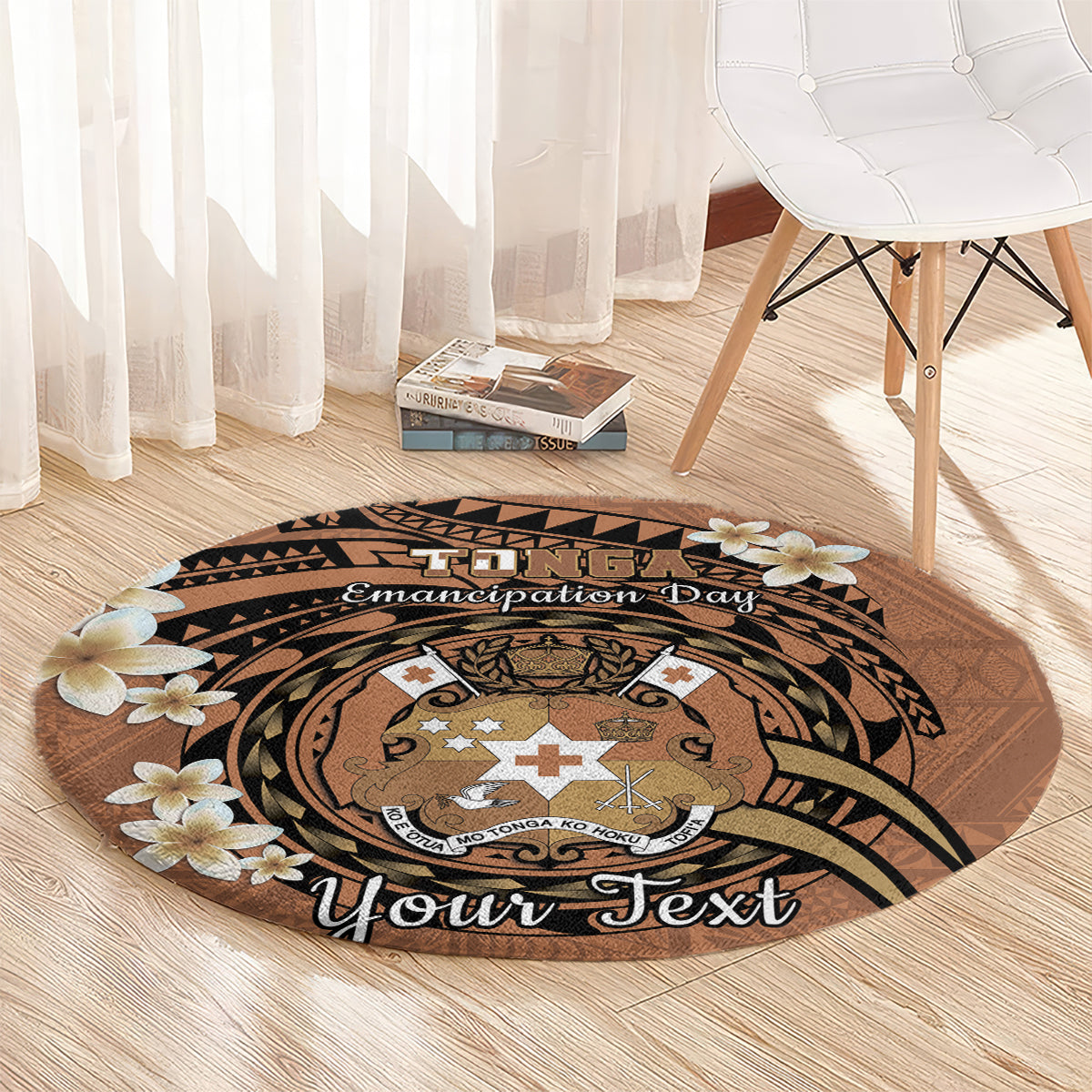 Personalised Tonga Emancipation Day Round Carpet Tongan Ngatu Pattern - Brown Version LT14 - Polynesian Pride