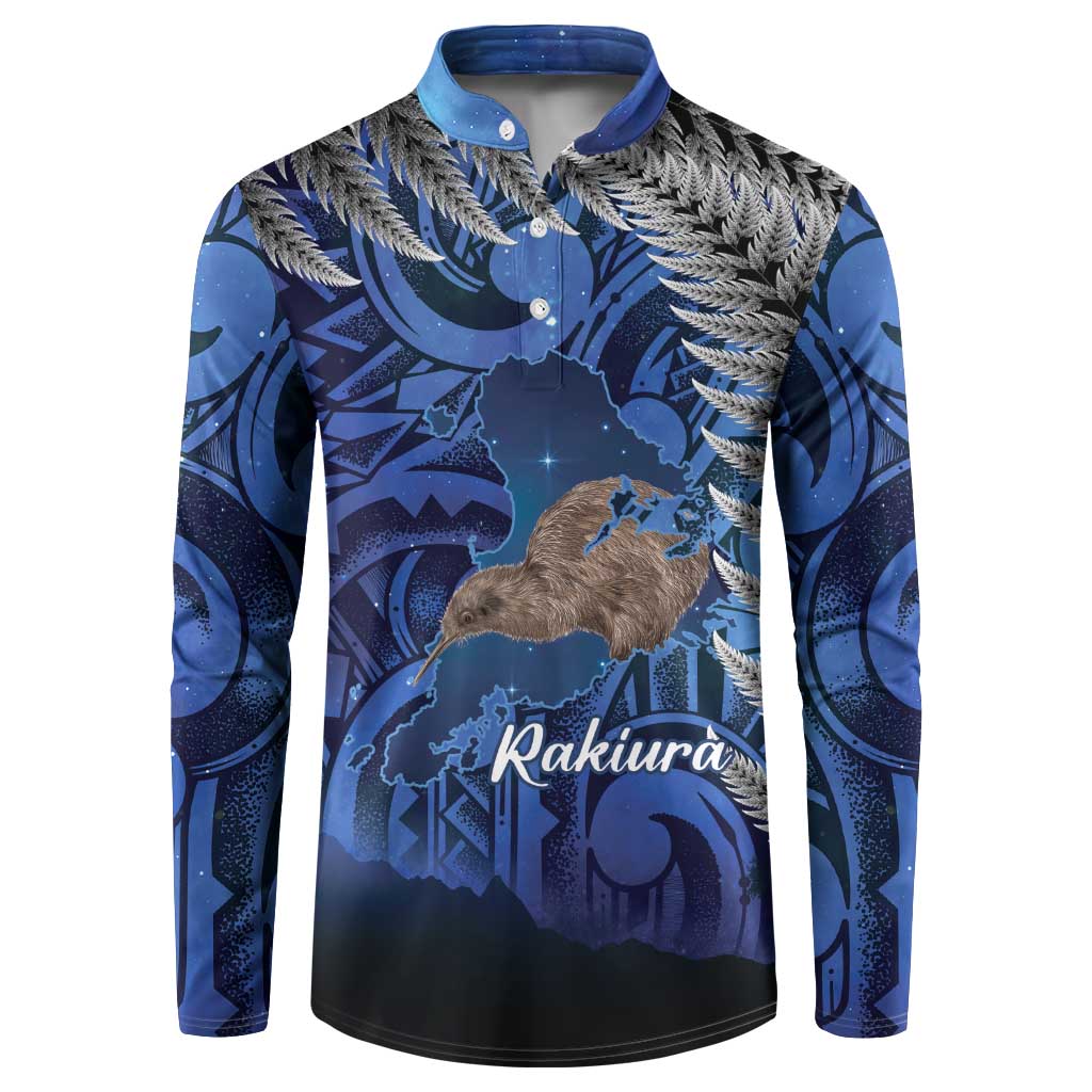 New Zealand Stewart Island Button Sweatshirt Rakiura Kiwi Maori Glowing Sky LT14 Blue - Polynesian Pride