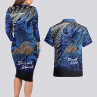 New Zealand Stewart Island Couples Matching Long Sleeve Bodycon Dress and Hawaiian Shirt Rakiura Kiwi Maori Glowing Sky LT14 - Polynesian Pride