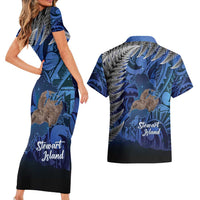 New Zealand Stewart Island Couples Matching Short Sleeve Bodycon Dress and Hawaiian Shirt Rakiura Kiwi Maori Glowing Sky LT14 - Polynesian Pride