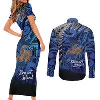New Zealand Stewart Island Couples Matching Short Sleeve Bodycon Dress and Long Sleeve Button Shirt Rakiura Kiwi Maori Glowing Sky LT14 - Polynesian Pride