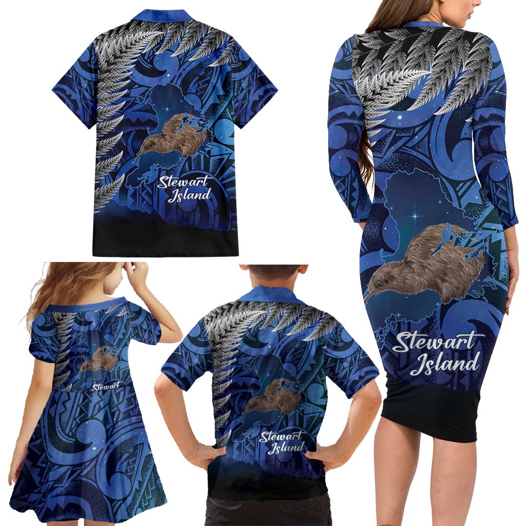 New Zealand Stewart Island Family Matching Long Sleeve Bodycon Dress and Hawaiian Shirt Rakiura Kiwi Maori Glowing Sky LT14 - Polynesian Pride