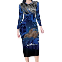 New Zealand Stewart Island Family Matching Long Sleeve Bodycon Dress and Hawaiian Shirt Rakiura Kiwi Maori Glowing Sky LT14 Mom's Dress Blue - Polynesian Pride