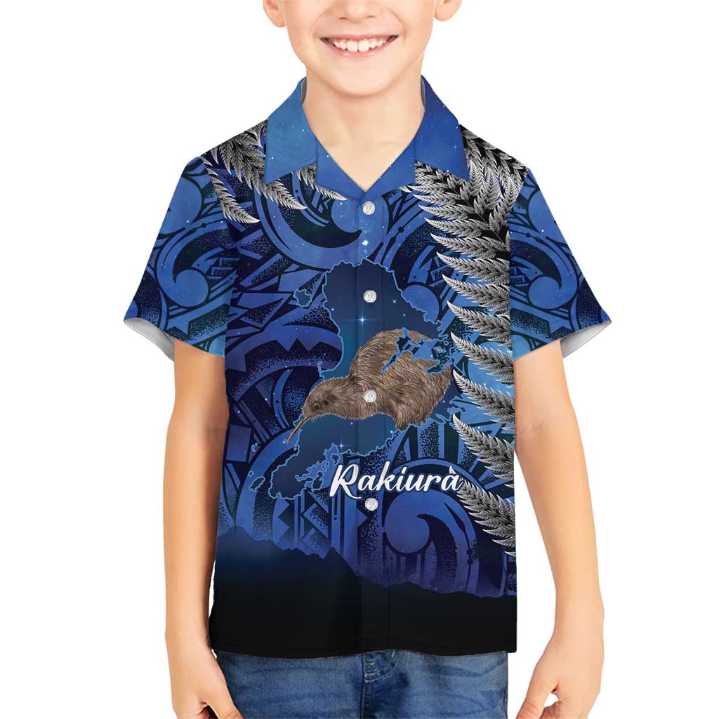 New Zealand Stewart Island Family Matching Long Sleeve Bodycon Dress and Hawaiian Shirt Rakiura Kiwi Maori Glowing Sky LT14 Son's Shirt Blue - Polynesian Pride