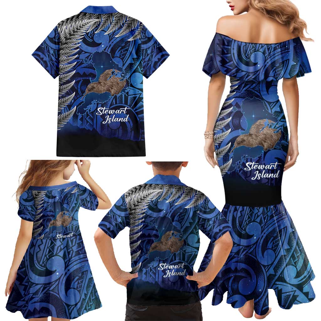 New Zealand Stewart Island Family Matching Mermaid Dress and Hawaiian Shirt Rakiura Kiwi Maori Glowing Sky LT14 - Polynesian Pride