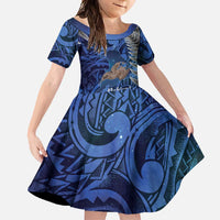 New Zealand Stewart Island Family Matching Off Shoulder Maxi Dress and Hawaiian Shirt Rakiura Kiwi Maori Glowing Sky LT14 Daughter's Dress Blue - Polynesian Pride