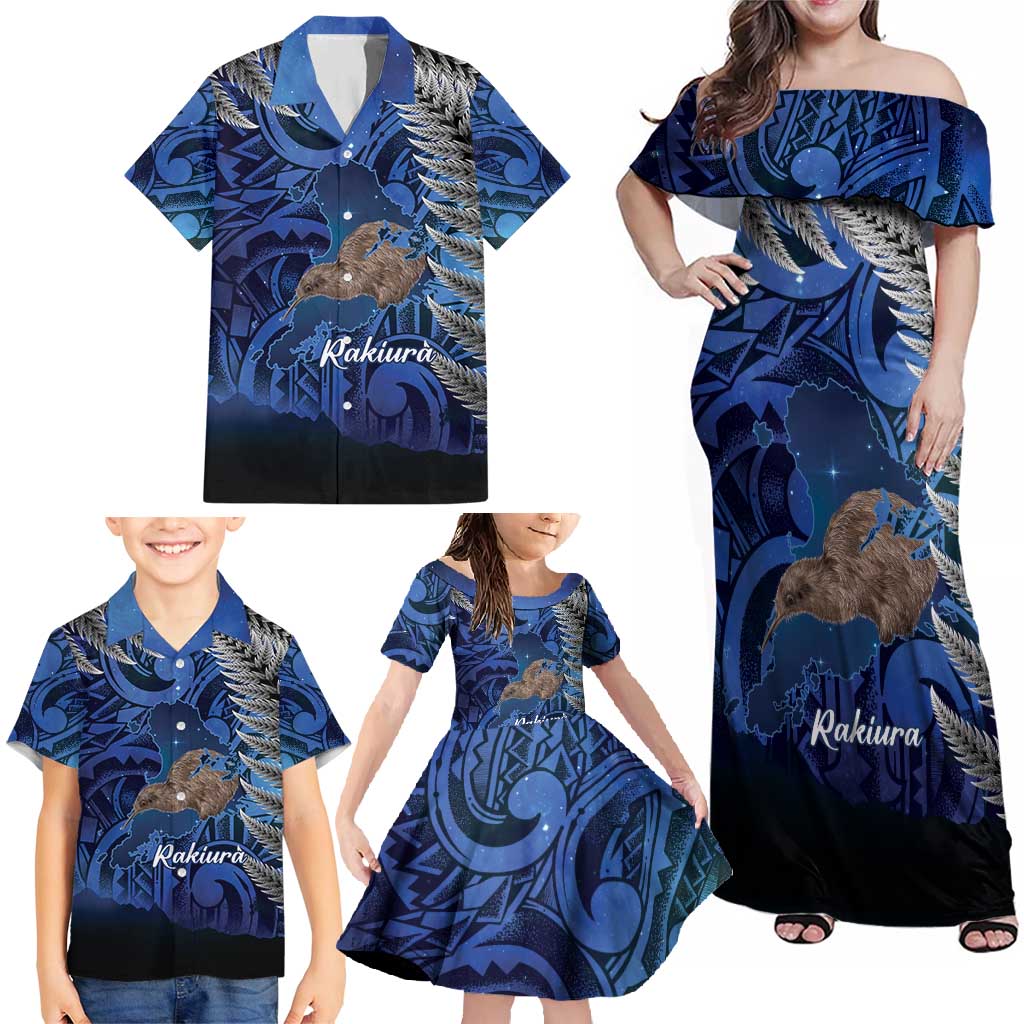 New Zealand Stewart Island Family Matching Off Shoulder Maxi Dress and Hawaiian Shirt Rakiura Kiwi Maori Glowing Sky LT14 - Polynesian Pride