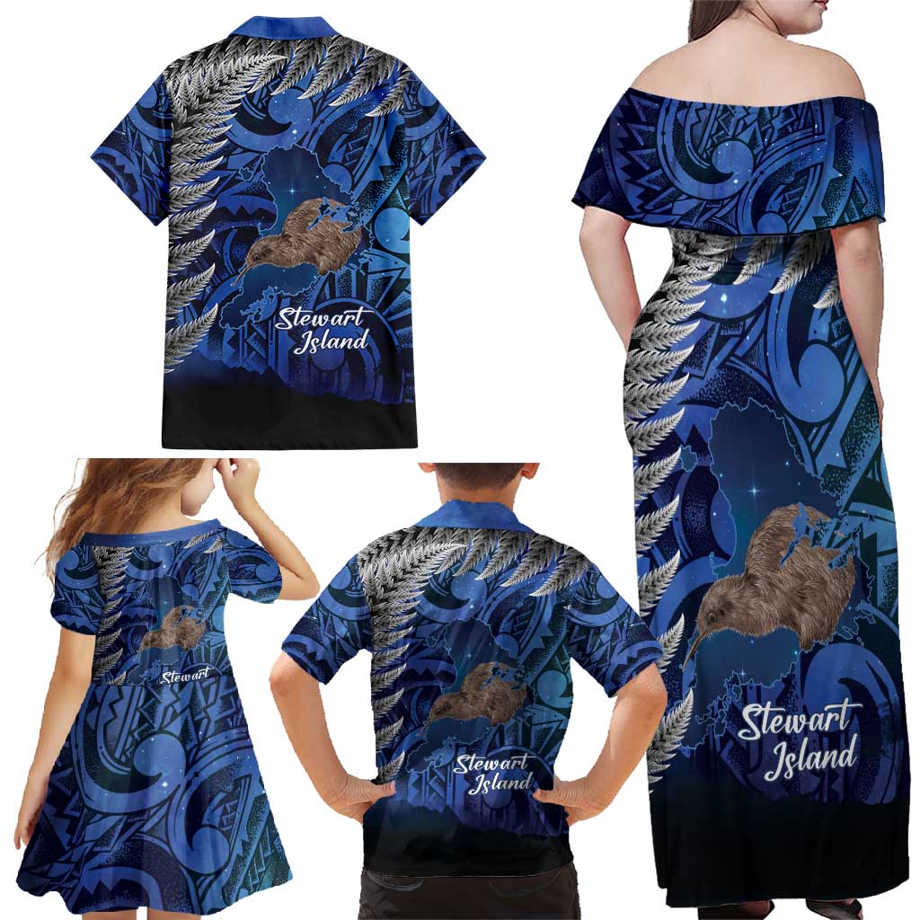 New Zealand Stewart Island Family Matching Off Shoulder Maxi Dress and Hawaiian Shirt Rakiura Kiwi Maori Glowing Sky LT14 - Polynesian Pride