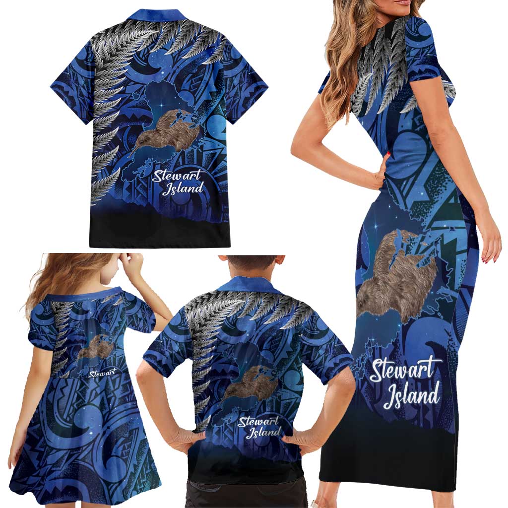 New Zealand Stewart Island Family Matching Short Sleeve Bodycon Dress and Hawaiian Shirt Rakiura Kiwi Maori Glowing Sky LT14 - Polynesian Pride