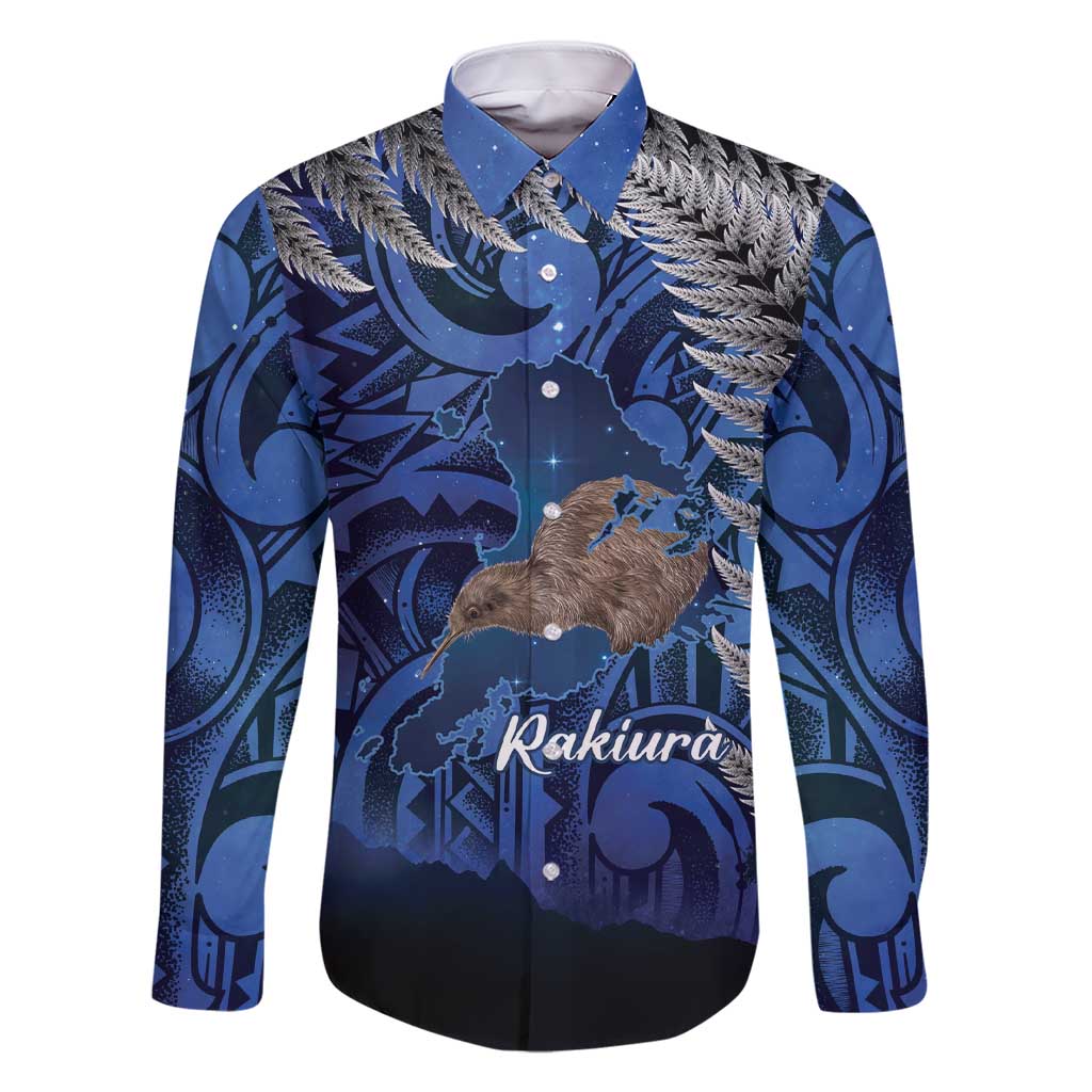 New Zealand Stewart Island Family Matching Short Sleeve Bodycon Dress and Hawaiian Shirt Rakiura Kiwi Maori Glowing Sky LT14 Dad's Shirt - Long Sleeve Blue - Polynesian Pride
