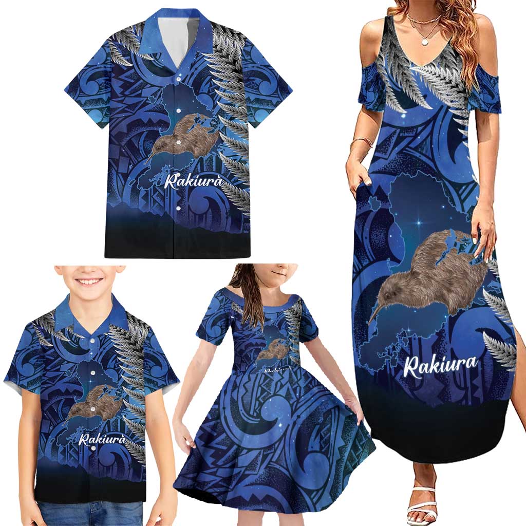 New Zealand Stewart Island Family Matching Summer Maxi Dress and Hawaiian Shirt Rakiura Kiwi Maori Glowing Sky LT14 - Polynesian Pride