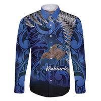 New Zealand Stewart Island Family Matching Summer Maxi Dress and Hawaiian Shirt Rakiura Kiwi Maori Glowing Sky LT14 Dad's Shirt - Long Sleeve Blue - Polynesian Pride