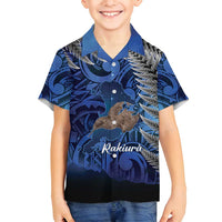New Zealand Stewart Island Family Matching Summer Maxi Dress and Hawaiian Shirt Rakiura Kiwi Maori Glowing Sky LT14 Son's Shirt Blue - Polynesian Pride
