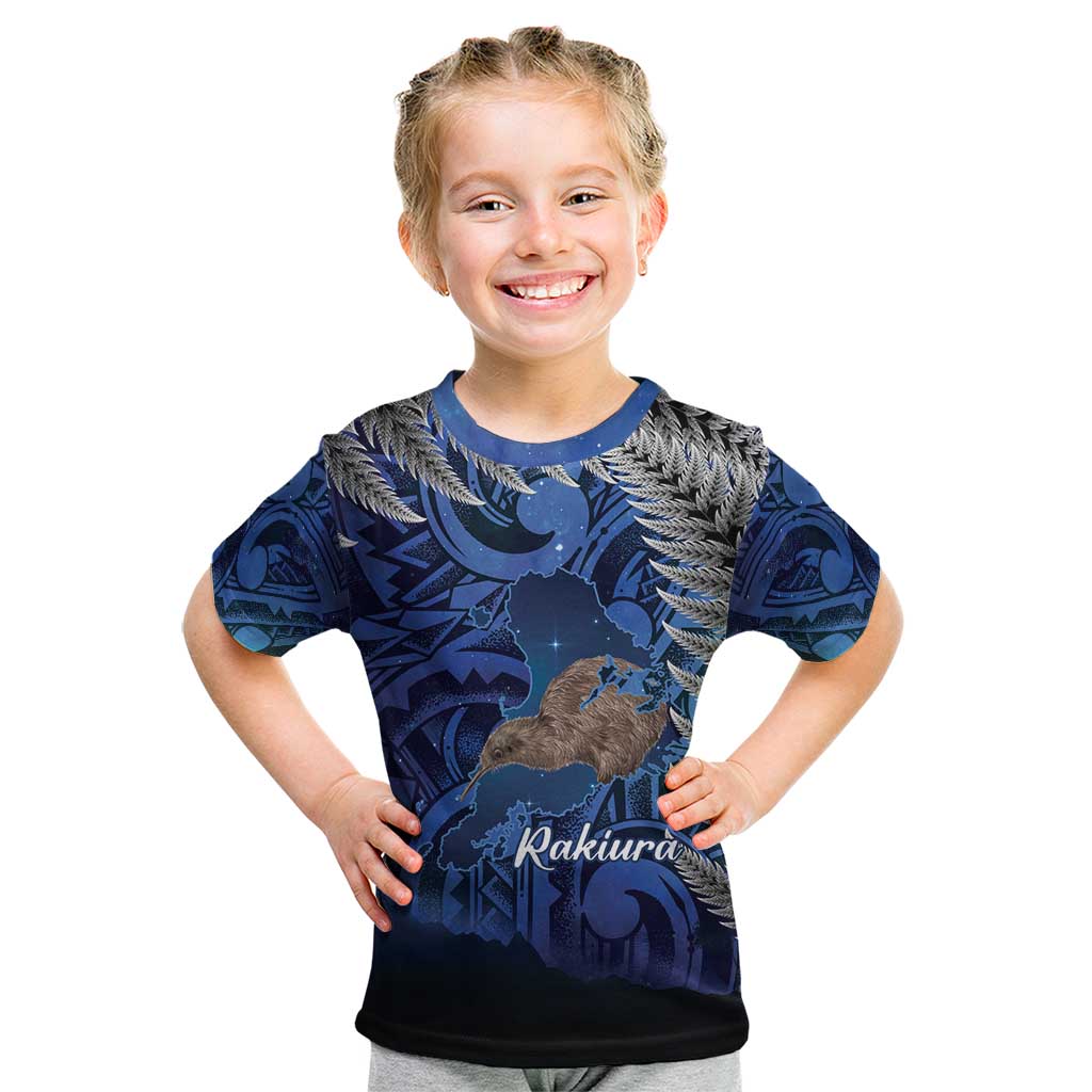New Zealand Stewart Island Kid T Shirt Rakiura Kiwi Maori Glowing Sky LT14 Blue - Polynesian Pride