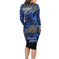 New Zealand Stewart Island Long Sleeve Bodycon Dress Rakiura Kiwi Maori Glowing Sky LT14 - Polynesian Pride