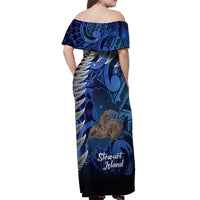 New Zealand Stewart Island Off Shoulder Maxi Dress Rakiura Kiwi Maori Glowing Sky