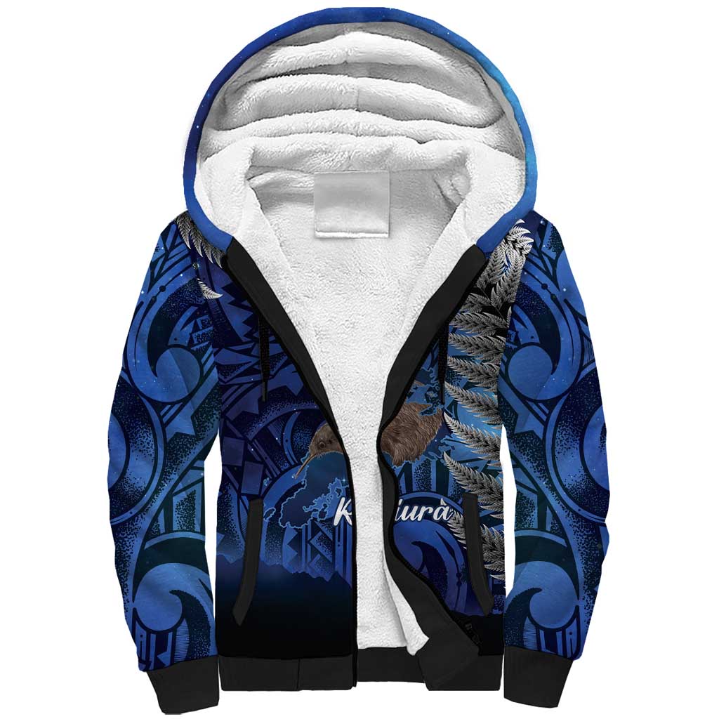New Zealand Stewart Island Sherpa Hoodie Rakiura Kiwi Maori Glowing Sky LT14 Unisex Blue - Polynesian Pride