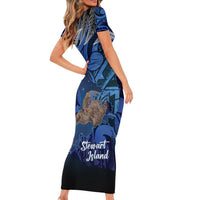 New Zealand Stewart Island Short Sleeve Bodycon Dress Rakiura Kiwi Maori Glowing Sky LT14 - Polynesian Pride