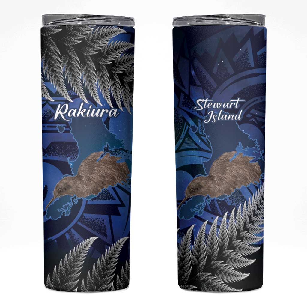 New Zealand Stewart Island Skinny Tumbler Rakiura Kiwi Maori Glowing Sky LT14 Blue - Polynesian Pride