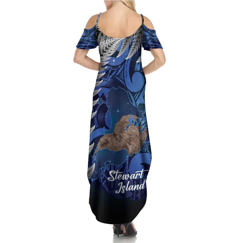 New Zealand Stewart Island Summer Maxi Dress Rakiura Kiwi Maori Glowing Sky LT14 - Polynesian Pride