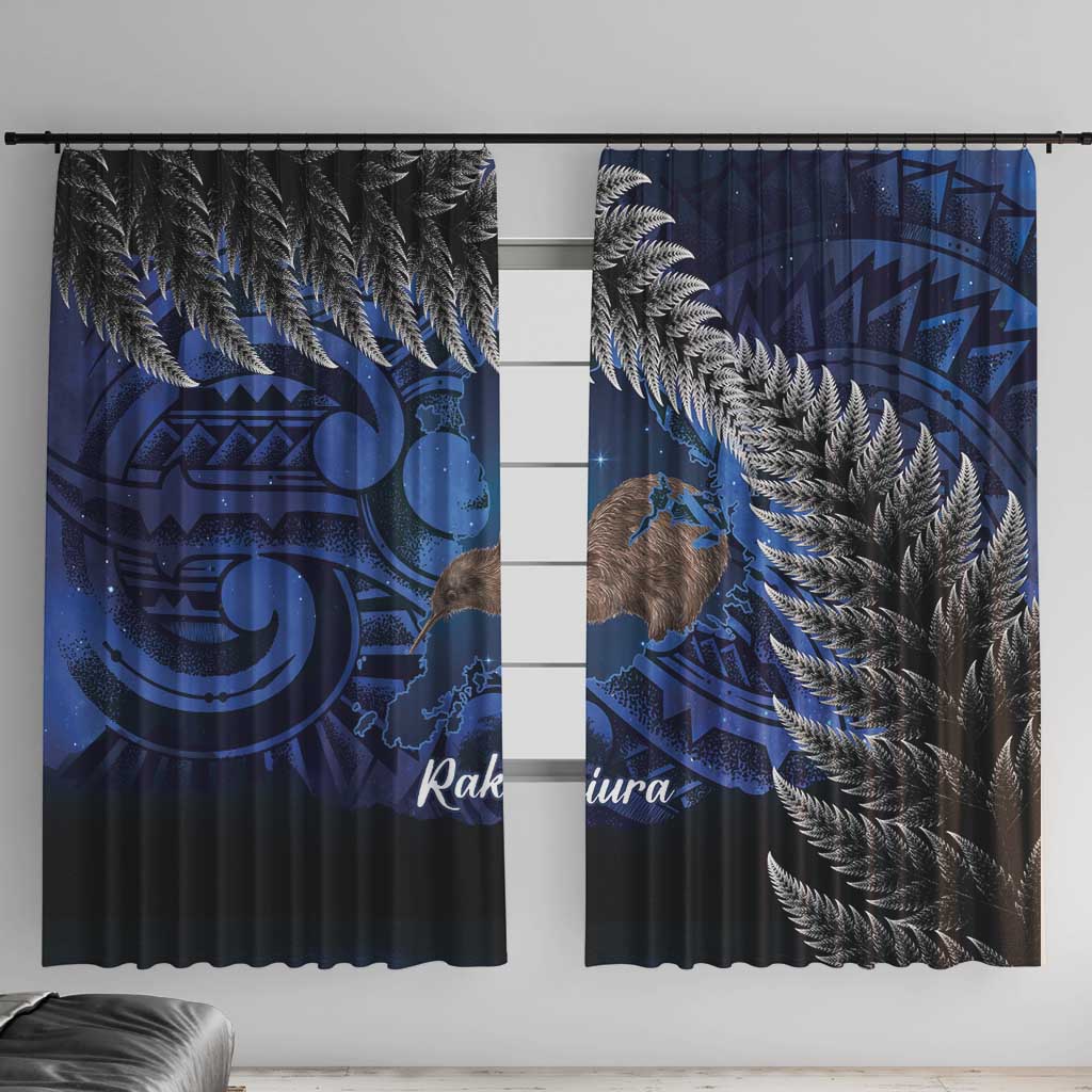 New Zealand Stewart Island Window Curtain Rakiura Kiwi Maori Glowing Sky LT14 With Hooks Blue - Polynesian Pride