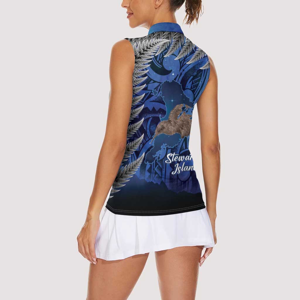 New Zealand Stewart Island Women Sleeveless Polo Shirt Rakiura Kiwi Maori Glowing Sky
