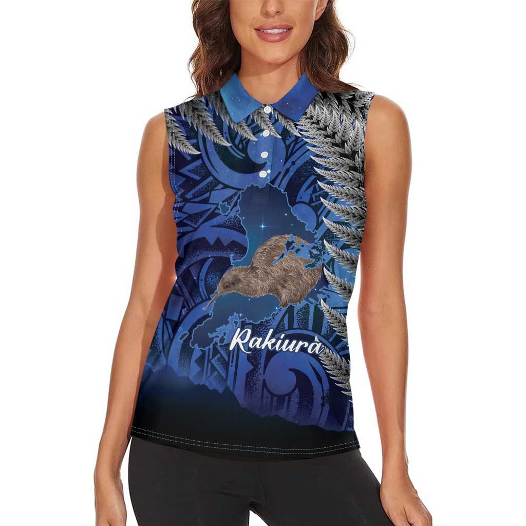 New Zealand Stewart Island Women Sleeveless Polo Shirt Rakiura Kiwi Maori Glowing Sky