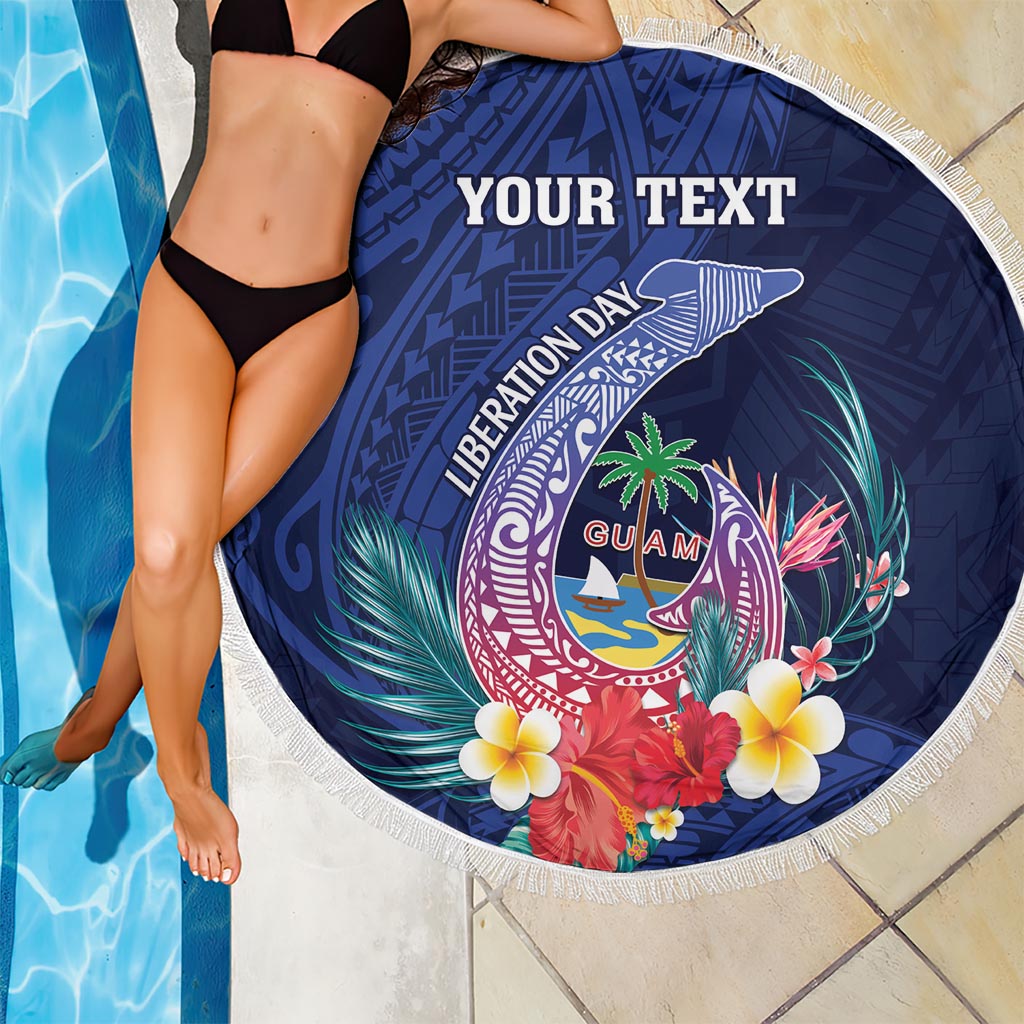 Personalised Guam Liberation Day Beach Blanket Happy 80th Anniversary Fish Hook Mix Tropical Flowers