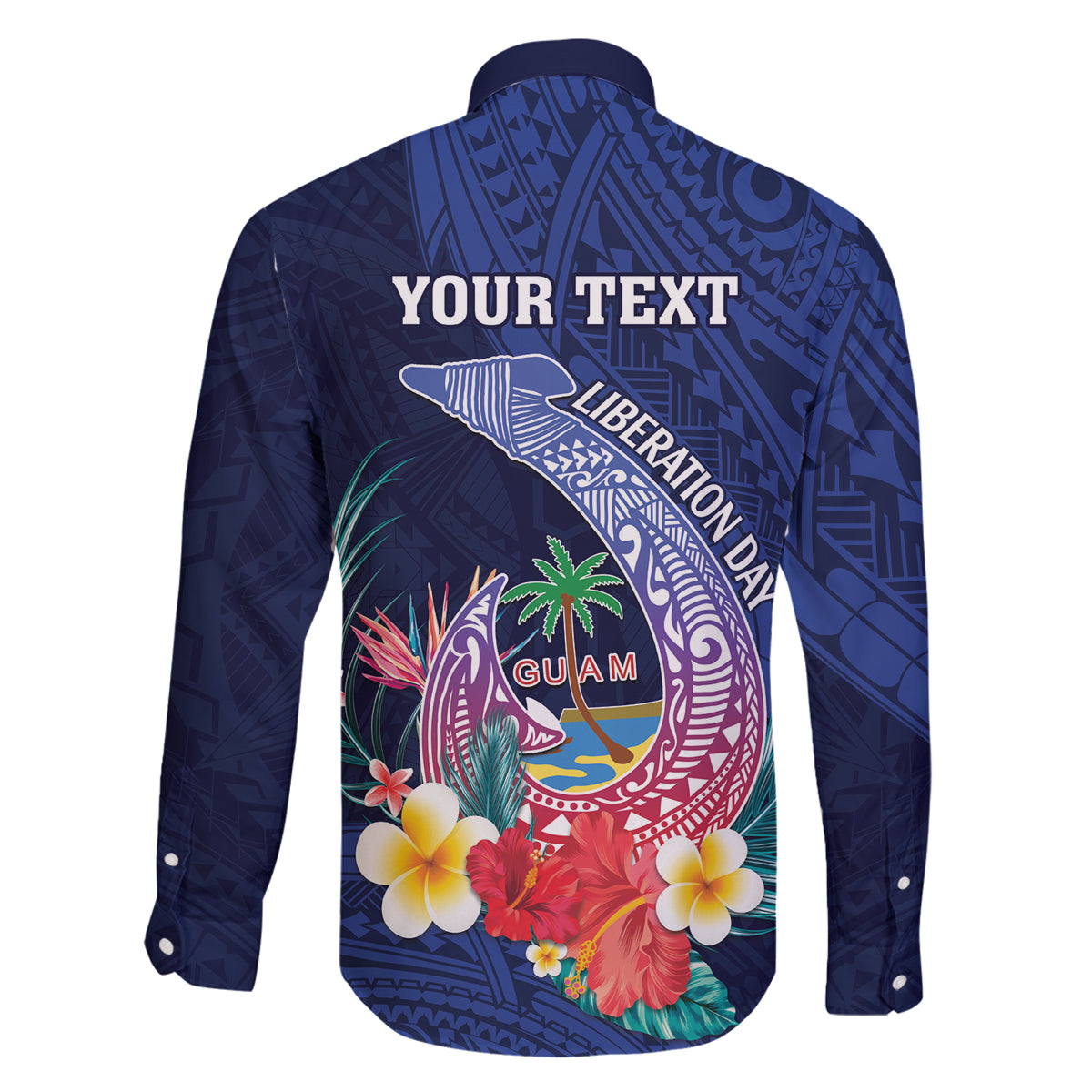 Personalised Guam Liberation Day Family Matching Long Sleeve Bodycon Dress and Hawaiian Shirt Happy 80th Anniversary Fish Hook Mix Tropical Flowers LT14 - Polynesian Pride