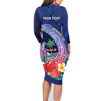 Personalised Guam Liberation Day Family Matching Long Sleeve Bodycon Dress and Hawaiian Shirt Happy 80th Anniversary Fish Hook Mix Tropical Flowers LT14 - Polynesian Pride