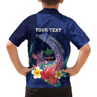 Personalised Guam Liberation Day Family Matching Off Shoulder Short Dress and Hawaiian Shirt Happy 80th Anniversary Fish Hook Mix Tropical Flowers LT14 - Polynesian Pride