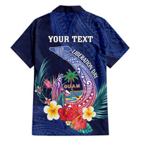 Personalised Guam Liberation Day Family Matching Off Shoulder Short Dress and Hawaiian Shirt Happy 80th Anniversary Fish Hook Mix Tropical Flowers LT14 - Polynesian Pride