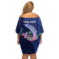 Personalised Guam Liberation Day Family Matching Off Shoulder Short Dress and Hawaiian Shirt Happy 80th Anniversary Fish Hook Mix Tropical Flowers LT14 - Polynesian Pride