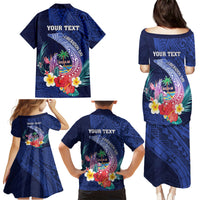 Personalised Guam Liberation Day Family Matching Puletasi and Hawaiian Shirt Happy 80th Anniversary Fish Hook Mix Tropical Flowers LT14 - Polynesian Pride