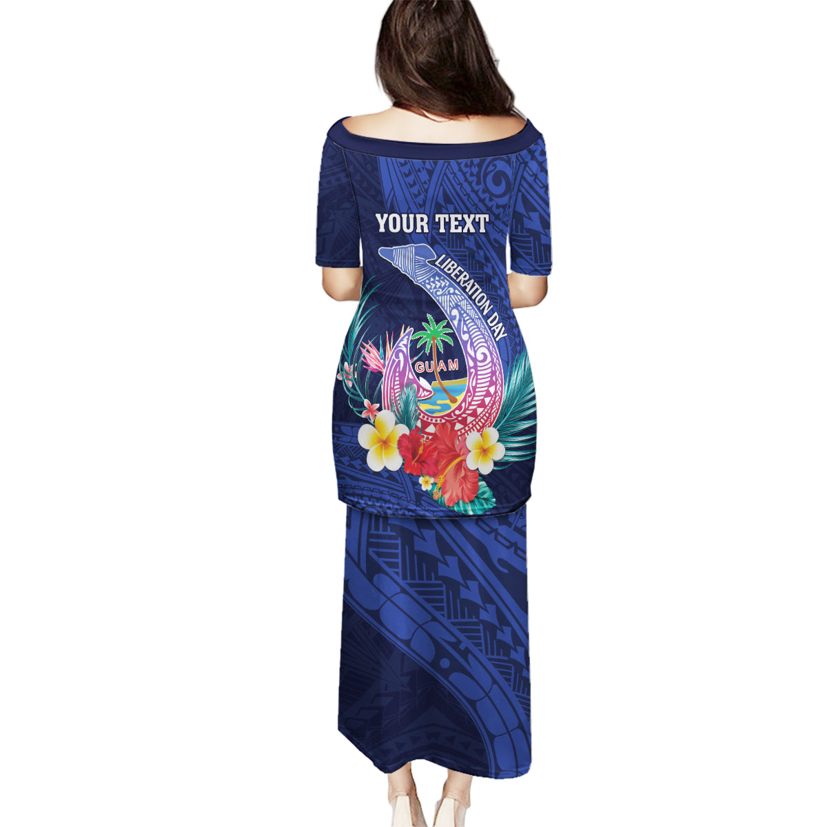 Personalised Guam Liberation Day Family Matching Puletasi and Hawaiian Shirt Happy 80th Anniversary Fish Hook Mix Tropical Flowers LT14 - Polynesian Pride