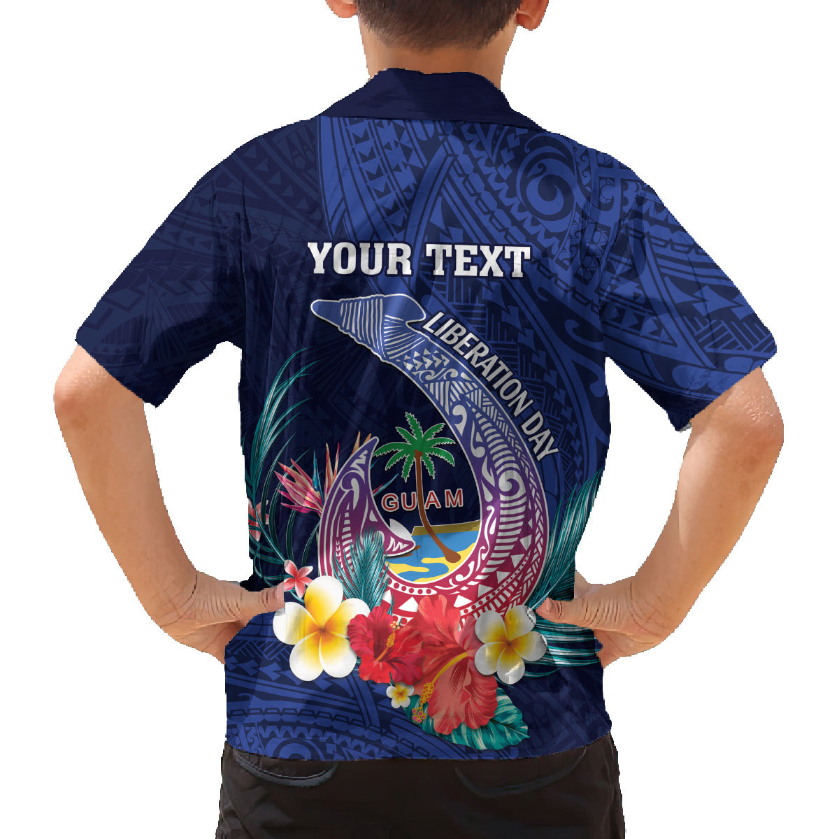 Personalised Guam Liberation Day Family Matching Tank Maxi Dress and Hawaiian Shirt Happy 80th Anniversary Fish Hook Mix Tropical Flowers LT14 - Polynesian Pride