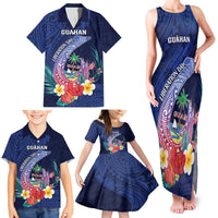 Personalised Guam Liberation Day Family Matching Tank Maxi Dress and Hawaiian Shirt Happy 80th Anniversary Fish Hook Mix Tropical Flowers LT14 - Polynesian Pride