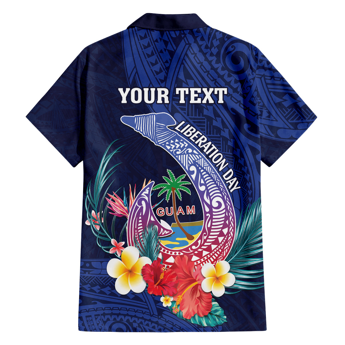 Personalised Guam Liberation Day Family Matching Tank Maxi Dress and Hawaiian Shirt Happy 80th Anniversary Fish Hook Mix Tropical Flowers LT14 - Polynesian Pride