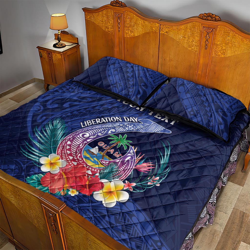 Personalised Guam Liberation Day Quilt Bed Set Happy 80th Anniversary Fish Hook Mix Tropical Flowers