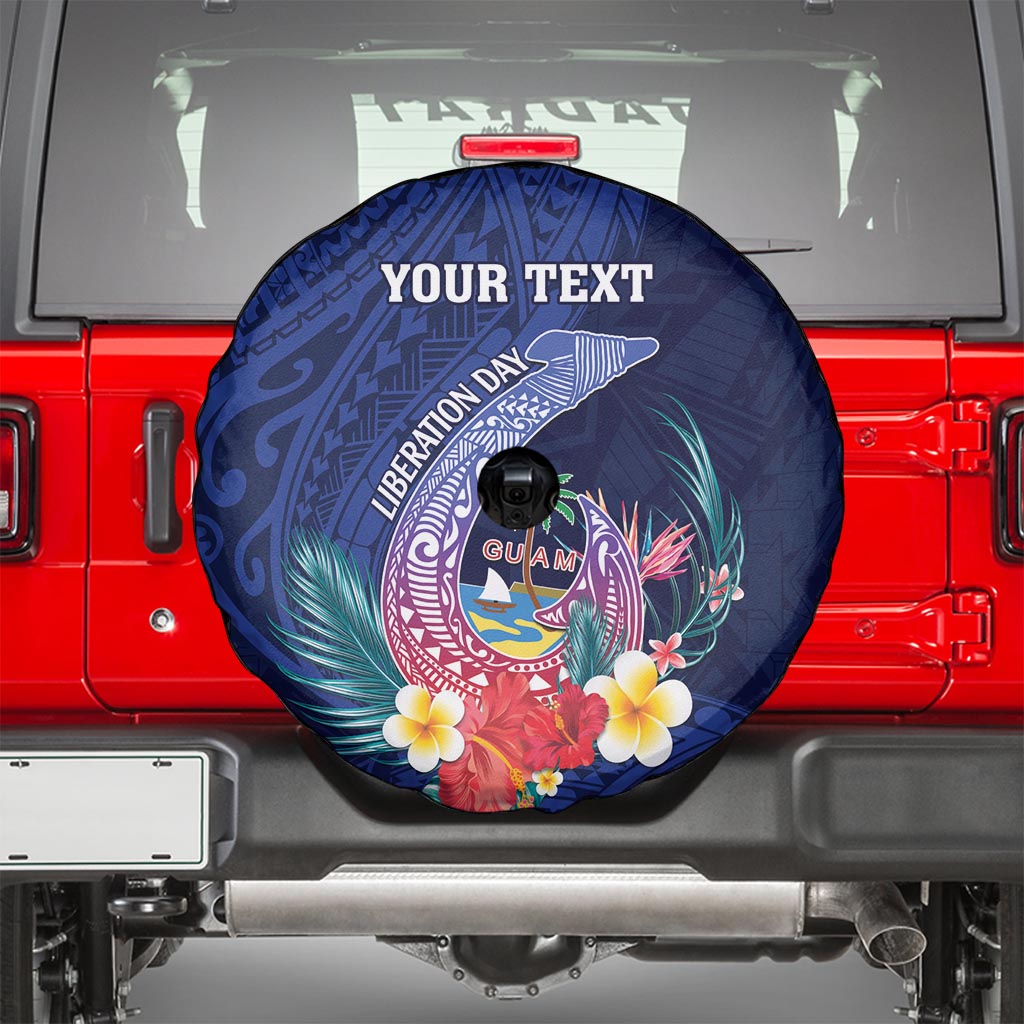 Personalised Guam Liberation Day Spare Tire Cover Happy 80th Anniversary Fish Hook Mix Tropical Flowers