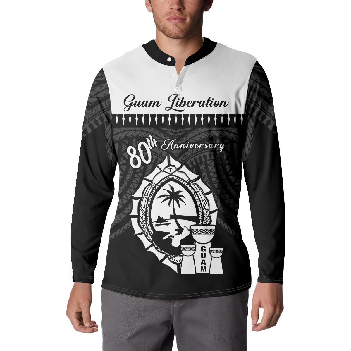 Guam Liberation Day Button Sweatshirt Biba Guahan Chamorro 80th Anniversary - Black
