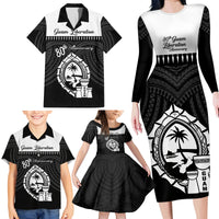 Guam Liberation Day Family Matching Long Sleeve Bodycon Dress and Hawaiian Shirt Biba Guahan Chamorro 80th Anniversary - Black LT14 - Polynesian Pride