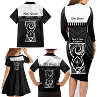 Guam Liberation Day Family Matching Long Sleeve Bodycon Dress and Hawaiian Shirt Biba Guahan Chamorro 80th Anniversary - Black LT14 - Polynesian Pride