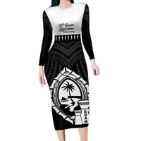 Guam Liberation Day Family Matching Long Sleeve Bodycon Dress and Hawaiian Shirt Biba Guahan Chamorro 80th Anniversary - Black LT14 Mom's Dress Black - Polynesian Pride