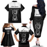 Guam Liberation Day Family Matching Off The Shoulder Long Sleeve Dress and Hawaiian Shirt Biba Guahan Chamorro 80th Anniversary - Black LT14 - Polynesian Pride
