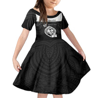 Guam Liberation Day Family Matching Off Shoulder Short Dress and Hawaiian Shirt Biba Guahan Chamorro 80th Anniversary - Black LT14 Daughter's Dress Black - Polynesian Pride