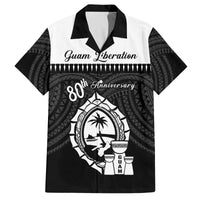Guam Liberation Day Family Matching Off Shoulder Short Dress and Hawaiian Shirt Biba Guahan Chamorro 80th Anniversary - Black LT14 Dad's Shirt - Short Sleeve Black - Polynesian Pride